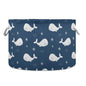 Navy Blue Whale Round Storage Basket Collapsible with Handle - color: Navy Blue