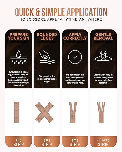 TheraCopper Copper Infused Kinesiology Tape - 2 Rolls, 40 Precut Strips - color: Tan