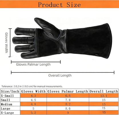 Leather Welding Gloves, Fireplace Glove,Fire & Heat Resistant, L - color: Black 1 Pair, size: Large