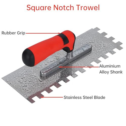 Square Notched Tile Trowel Set, with Rubber Grout Float and Grout Sponge - size: Trowel and Float Set