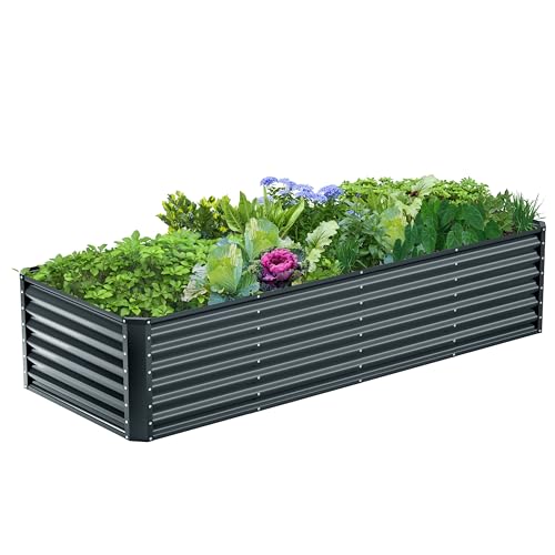 8x2x2FT Galvanized Raised Garden Bed,Galvanized Planter Boxes Outdoor, Large Metal Raised Garden Beds for Vegetables-Grey - color: Grey--1, size: 8x2x2