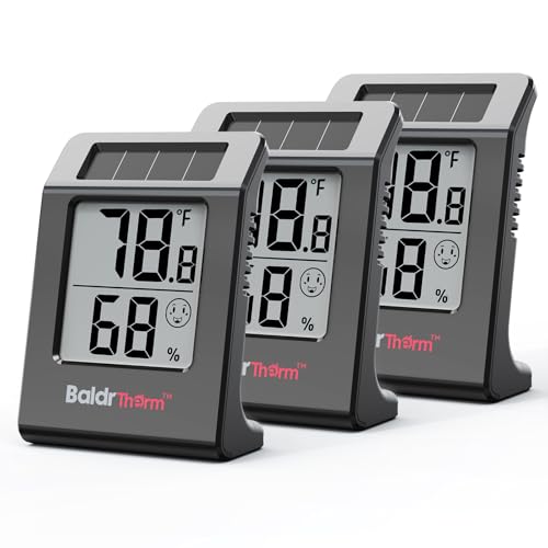 BaldrTherm Humidity Thermometer Meters, Solar-Powered Indoor Temperature Sensor Humidity Monitor, Humidity Gauge for Baby Rooms, Bedrooms, Home, Office, and Wine Cellars, 3Pack,Black - color: Black 3pack
