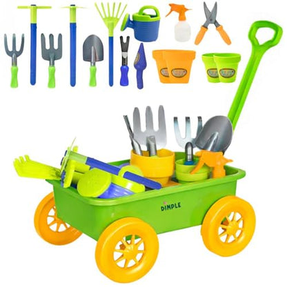 Dimple Green Garden Wagon & Tools Toy Set, 15 Pc Kids Gardening Play Set - color: Green