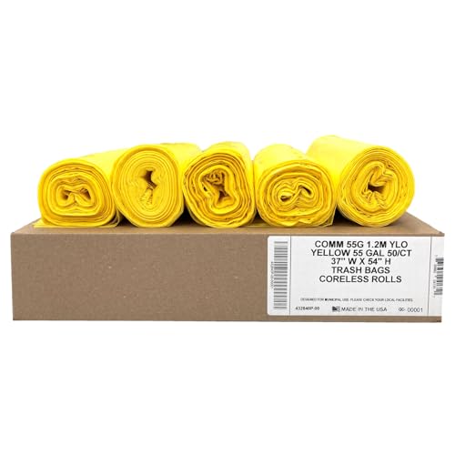 Ultrasac 55 Gal Yellow Trash Bags, 1.5 MIL (EQ.), 37" x 54" (50 Pack) - color: Yellow, style: 50-55 Gal, 1.5 Mil Equiv, 50 Count
