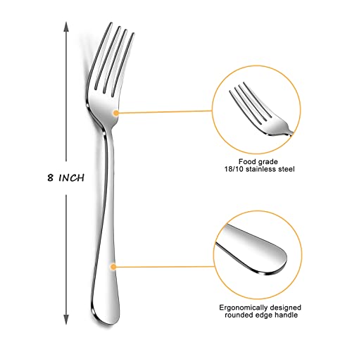 SANTUO Stainless Steel Dinner Forks Set - 12PCS Salad Forks Silverware with Round Handle, Mirror Finish & Dishwasher Safe, Use for Home, Kitchen or Restaurant - Silver 8 Inches - size: 8.1Inch(Dinner Fork)-12P