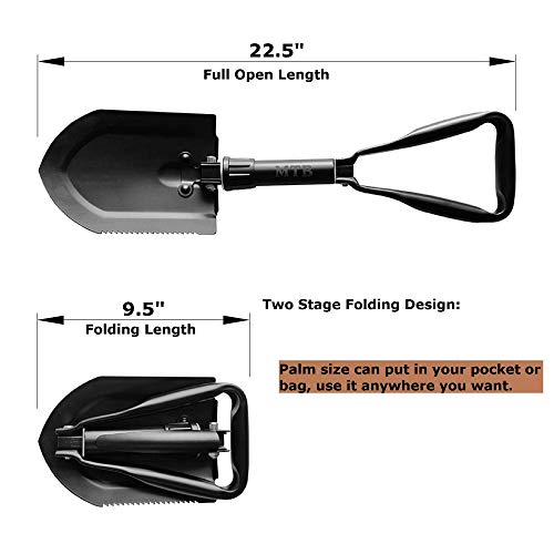 22.8 Inch Black Military Folding Camping Shovel,High Carbon Steel Entrenching Tool w/Wood Saw Edge and Tactical Carry Case - color: 22.8 IN Black