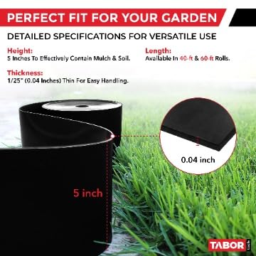 TABOR TOOLS 40 Ft Terrace Board, 5 Inch High, 0.04" Inch Thin, Landscape Edging Coil, Grass Barrier, Bender Board, Garden Liner, ES21. (Black) - color: Black, 40 ft