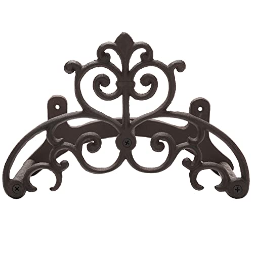 MyGift Brown Heavy Duty Cast Iron Outdoor Garden Water Hose Hanger - style: Vintage Scrollwork
