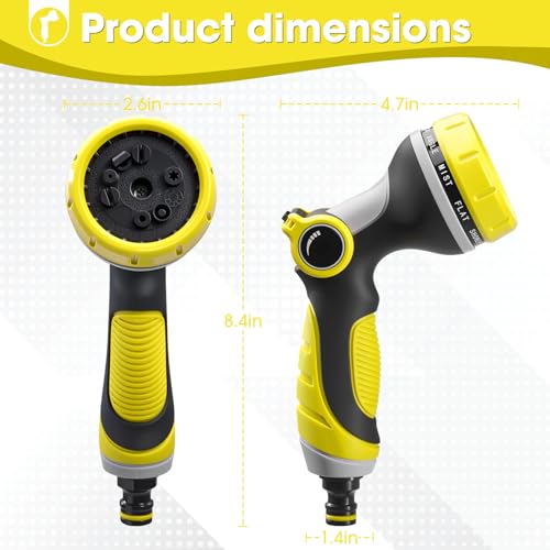 Garden Hose Nozzles,Hose Spray Nozzle with Adjustable 10 Watering Patterns - color: Yellow