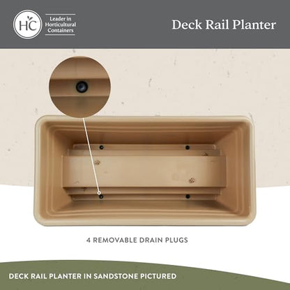 The HC Companies 24 Inch Deck Rail Planter Box with Drainage Plug, Lightweight UV-Resistant Plastic Outdoor Planters for Wood Deck Rail, Flower Box for Garden, Patio, Balcony, and Fence, Warm Gray - color: Warm Gray