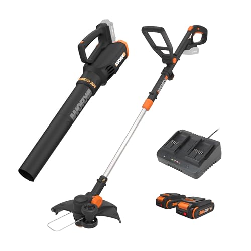 Worx 20V 12" 3-in-1 Cordless Weed Wacker & 360CFM Leaf Blower Kit, WG930.2 - style: 12" Trimmer & 360 CFM Blower w/(2) 2.0Ah Batteries