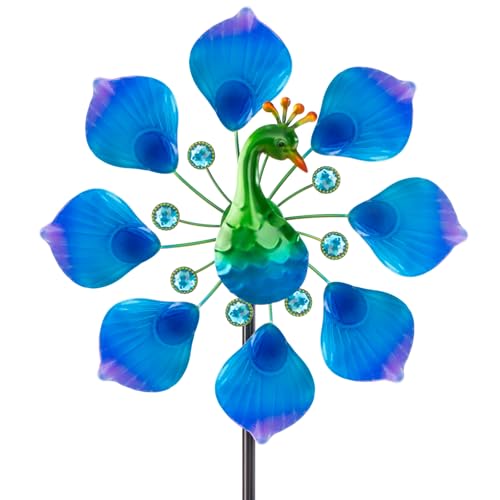 44" Peacock Garden Wind Spinners - Metal Outdoor Stakes Kinetic Wind Spinner Windmills Decor, Wind Sculpture Yard Art Decorations for Patio, Lawn & Garden - size: 44" Peacock