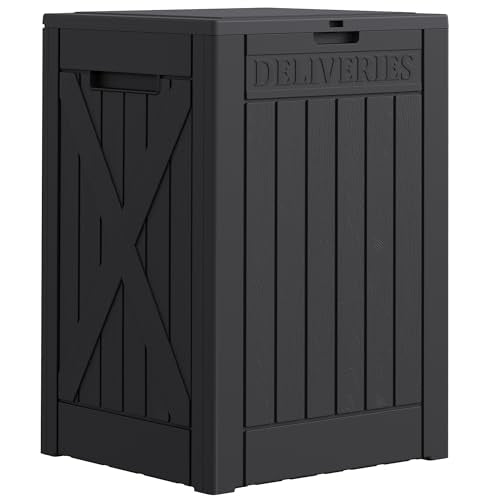 JUMMICO 52 Gallon Resin Package Delivery Box Lockable&Waterproof - color: Black