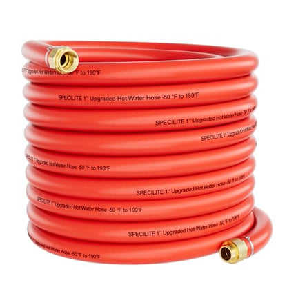 SPECILITE 1" x 75FT Hot/Cold Rubber Garden Water Hose, -50℉-190℉, Red - color: 1"ID Red, size: 75ft