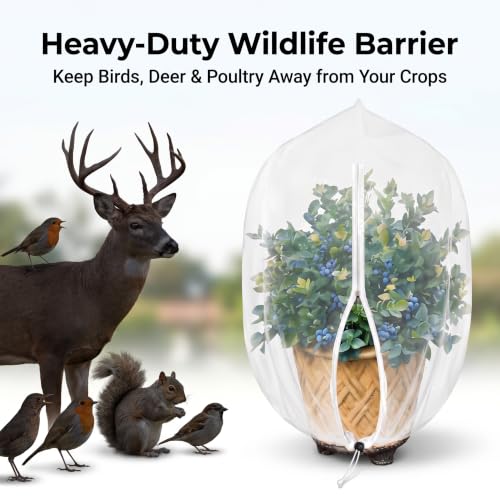 Bush Netting Cover 2 Pack 2.5ft x 3.3 ft, Bird Netting with Zipper & Drawstring, Reusable Berry Bush Netting for Lowbush Blueberries & Garden Plants, Bird Deer Insect and Poultry Barrier