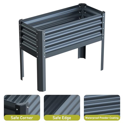 Galvanized Raised Garden Bed with Legs, 40x18x31.5inch Large Metal Elevated Planter Box for Outdoor, Patio, Balcony, Black