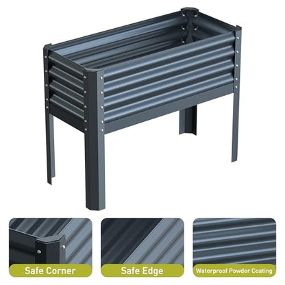 Galvanized Raised Garden Bed with Legs, 40x18x31.5inch Large Metal Elevated Planter Box for Outdoor, Patio, Balcony, Black
