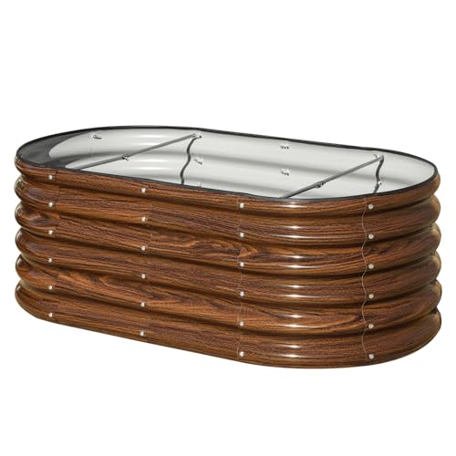 SnugNiture 4x2x1.5ft Raised Garden Bed Outdoor, 17" Tall Galvanized Metal Planter Box, Oval Raised Garden Bed Kit for Planting Vegetables Plants Fruits, Brown - color: Brown, size: 4×2×1.5ft(1 Pack)