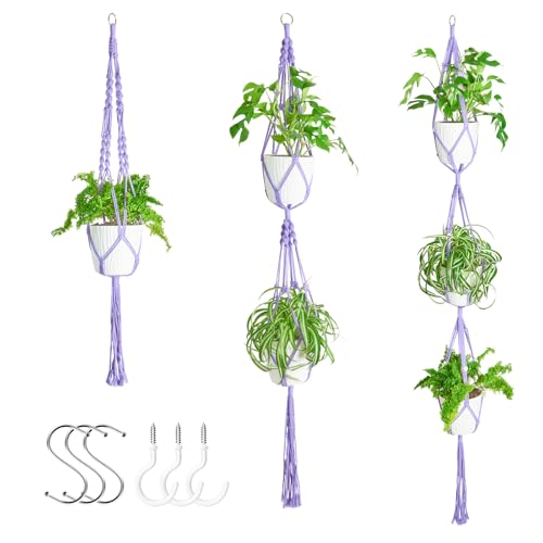 XXXFLOWER 3 Pack Purple Macrame Plant Hanger Bathroom Wall Decor Indoor Set - color: Purple