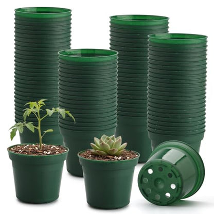 100 Pack 3 Inch Nursery Pots, Thick Small Plastic Plant Pots for Plants - color: Green, size: 3"-100P
