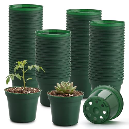 100 Pack 3 Inch Nursery Pots, Thick Small Plastic Plant Pots for Plants - color: Green, size: 3"-100P