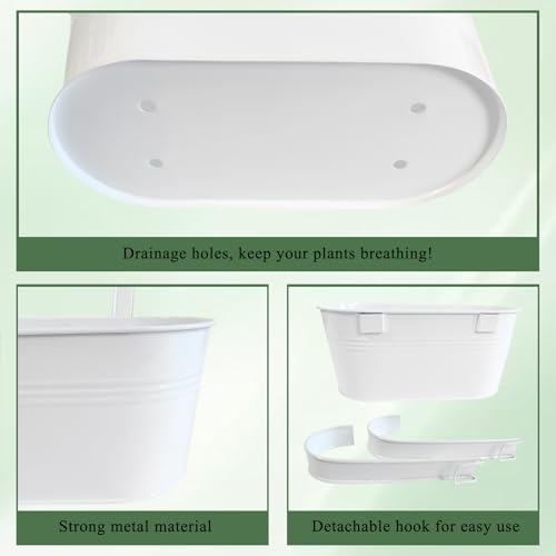 6 Pack 12" Metal Balcony Fence Railing Planters for Outdoor, Oval White - color: Oval-white
