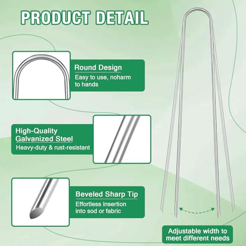 8 Gauge Landscape Staples, FUIJOL 8 Inch 15 25 50 100 Pack Heavy Duty U-Shaped Landscape Stakes, Galvanized Garden Staples for Weed Barrier Stakes, Ground Cover, Irrigation Tubing, Fence (25, 8 Inch) - size: 8inch