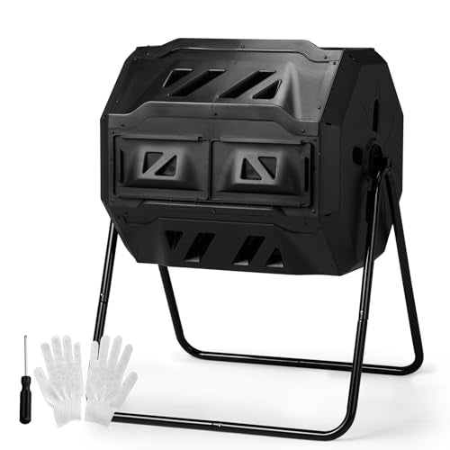 Outvita 43 Gallon Outdoor Compost Bin, Dual Chamber Tumbling Composter