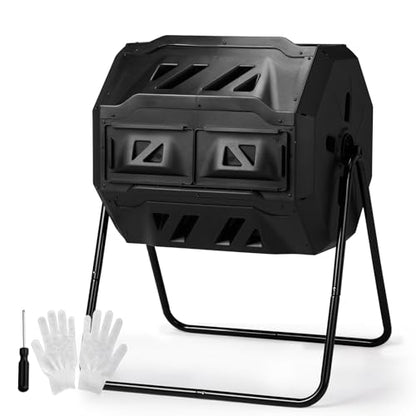 Outvita 43 Gallon Outdoor Compost Bin, Dual Chamber Tumbling Composter