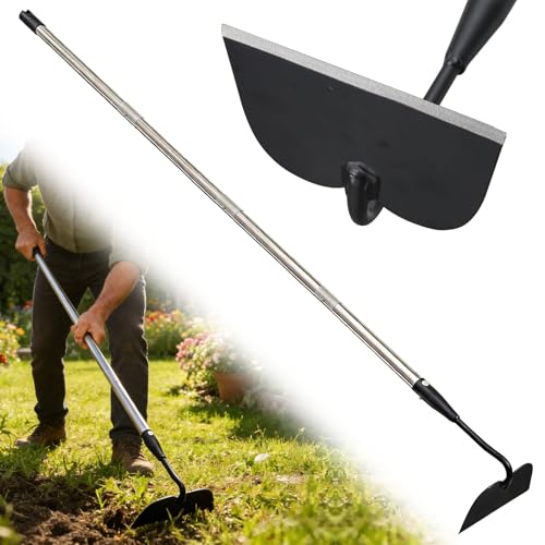 Garden Hoe for Weeding, Heavy Duty Draw Hoe Garden Tool for Plowing,Cultivating,Trenching, Ridging,Tilling Loosening Soil,Scraping Weeder with 60” Handle for Stand Gardening, Reduce Back Strain - size: 66"