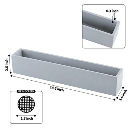 14.5-Inch Grey Rectangle Concrete Succulent Planter Windowsill Boxes - size: Small