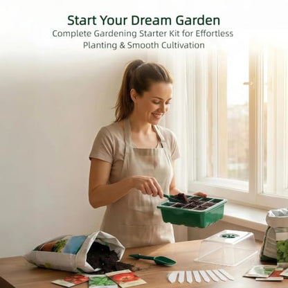 10 Pack Seed Starter Tray Seed Starter Kit (120 Cells Total Tray) with Humidity Adjustable Dome, for Seeds Growing Starting Plant Germination Trays, Mini Green House Germination Trays.