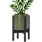 D'vine Dev Ceramic Pot with Ebony Wood Stand, Olive, 8 in, 55-B-M-J - color: Olive Pot + Ebony Stand, size: 8 Inch