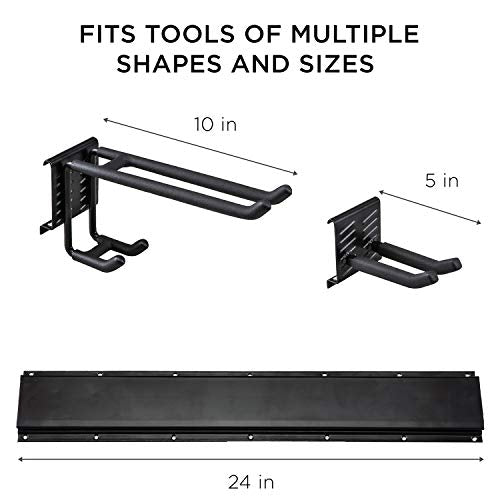 Tool Storage Rack, 8 Piece Garage Organizer, Metal, Wall mounted, Holder for Broom, Mop, Rake Shovel & Tools, By Right-Hand Storage Solution