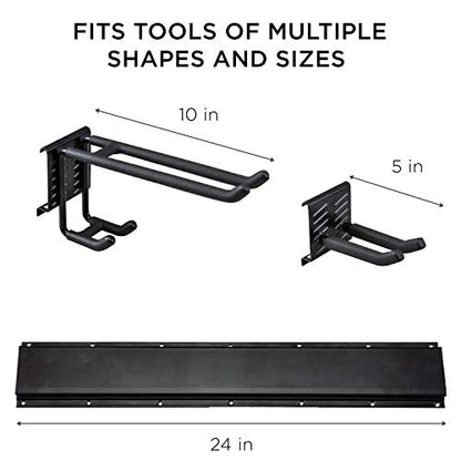 Tool Storage Rack, 8 Piece Garage Organizer, Metal, Wall mounted, Holder for Broom, Mop, Rake Shovel & Tools, By Right-Hand Storage Solution