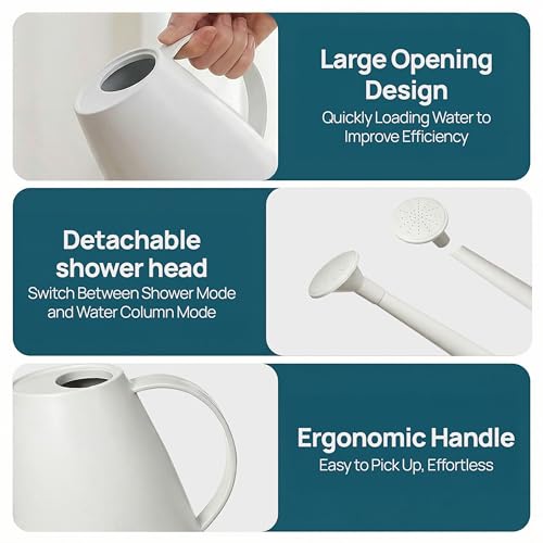Modern 1.8 Liter Plastic Watering Can with Detachable Spout and Sprinkler Head, Designed for Controlled Pouring and Easy Handling, White - color: White