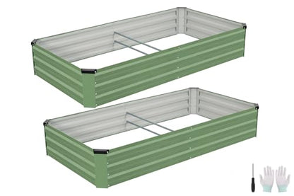 Galvanized Raised Garden Bed Outdoor 2Pack 6x3x1ft Olive Green