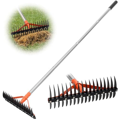 62.5 Inch Thatch Rake for Lawns 18 Sharp Tempered Spring Steel Tines - style: Thatch Rake