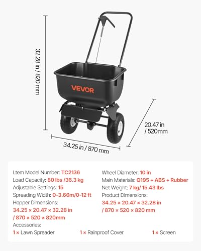 VEVOR Push Lawn Spreader 80 lbs Capacity Walk-Behind Broadcast Spreader