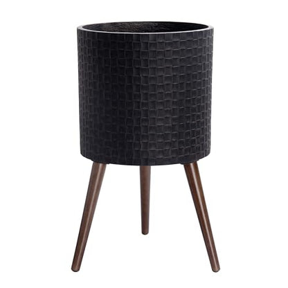 D'vine Dev Planter Pot with Wood Stand, 14 in, Distressed Black, 88-Z-D-5 - color: Distressed Black, size: X-Large