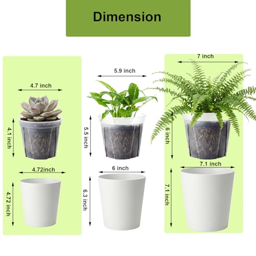 4 pack of 7in & 5in Double-Layer Self watering Pot with clear insert,white - color: White, size: 7in+5in