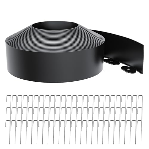 4 Inch Tall 60FT Landscape Edging with 75Pcs Metal Spikes, Plastic Garden Edging Border Landscape Edging Lawn Edging for Landscaping, Flower Bed, Paver, Yard - color: Black, size: 60FT