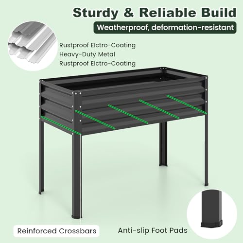 GIANTEX Raised Garden Bed with Legs & Greenhouse Cover, 44x22x60 Elevated Metal Planter Box with Roll-up Door, Outdoor Mini Greenhouse for Vegetable Flower Herb Patio Balcony (Black,1) - color: Black