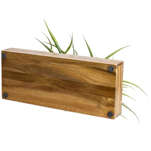 MyGift Artificial Grass Plant in Rectangular Wood Planter (Acacia, 10 Inch) - color: Acacia Wood, size: 14 Inch