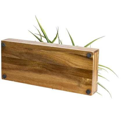 MyGift Artificial Grass Plant in Rectangular Wood Planter (Acacia, 10 Inch) - color: Acacia Wood, size: 14 Inch