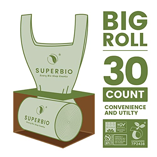SUPERBIO 13 Gallon Handle Tie Compostable Food Waste Bags, 30 Count, 2 Pack - color: 13 Gallon Handle Tie, 60 Count (2 Pack)