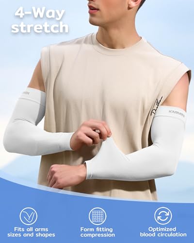 KMMIN Arm Sleeves UV Protection for Driving Cycling Golf Basketball - color: White+white