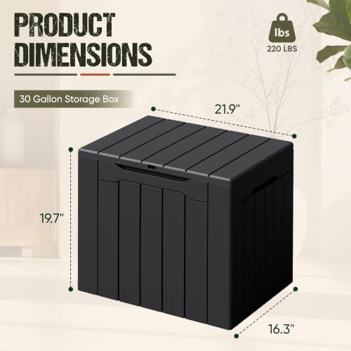 Flamaker Deck Box 30 Gallon, Waterproof Resin Small Storage Box with Lid - color: Black, size: 30 Gallon