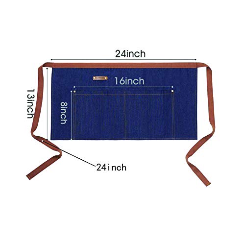 2 Packs Waist Denim Aprons for Restaurant Kitchen Women Waitress Denim Apron - color: Blue