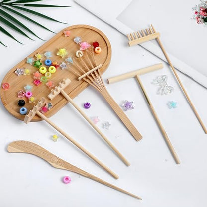 6 Piece Mini Zen Garden Rake Tools, Miniature Tabletop Rock Sand Zen Garden Accessories Zen Sand Garden Rake Set Small Rakes for Garden Beds Mini Sand Stamp Rakes for Home Office Desktop Decoration - style: 6Pcs